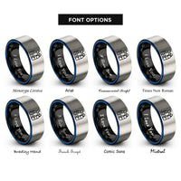 font options for inside engraving on black & blue & grey bcd tank rings