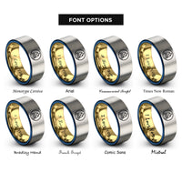 font options for inside engraving on gold & blue & grey beach bonfire rings