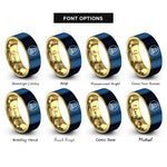 font options for inside engraving on gold & blue beach bonfire rings