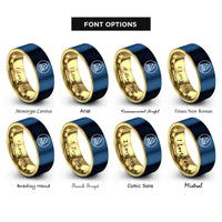 font options for inside engraving on gold & blue beach bonfire rings