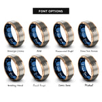 font options for inside engraving on rose gold & blue & silver beach bonfire rings