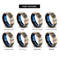 font options for inside engraving on rose gold & blue & silver beach bonfire rings