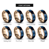 font options for inside engraving on rose gold & blue beach bonfire rings