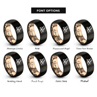font options for inside engraving on black & rose gold beach chair rings