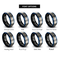 font options for inside engraving on black & blue & grey beach horizon rings