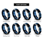 font options for inside engraving on blue & gray beach tennis rings