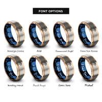 font options for inside engraving on rose gold & blue & grey beach umbrella rings
