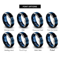 font options for inside engraving on blue & silver beachy lighthouse waves rings