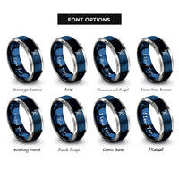 font options for inside engraving on blue & silver beacon waves rings