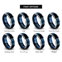 font options for inside engraving on blue & silver beaker bubbles rings