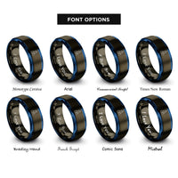 font options for inside engraving on gunmetal & blue beaker bubbles rings