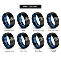 font options for inside engraving on black & blue beanie hat rings