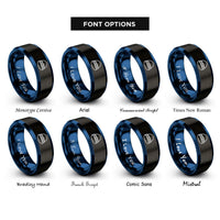 font options for inside engraving on black & blue beanie hat rings