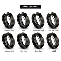 font options for inside engraving on black & grey bear family heart rings