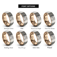 font options for inside engraving on rose gold & gray bear family heart rings