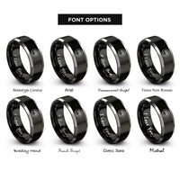 font options for inside engraving on black & silver bear print rings