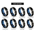 font options for inside engraving on black & blue & silver bearing ring rings