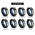 font options for inside engraving on black & blue & gray bearing ring rings