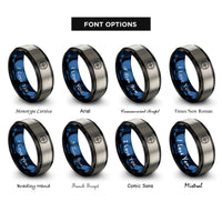 font options for inside engraving on black & blue & gray bearing ring rings