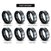 font options for inside engraving on black & blue & silver bearing ring rings