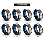 font options for inside engraving on black & blue & grey bearing ring rings