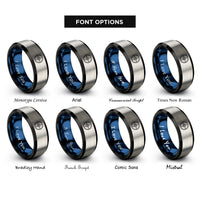 font options for inside engraving on black & blue & grey bearing ring rings