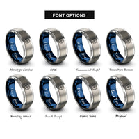 font options for inside engraving on blue & silver bearing ring rings