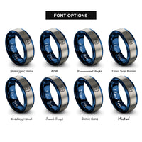 font options for inside engraving on blue & silver bearing ring rings
