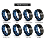 font options for inside engraving on black & blue bee rings