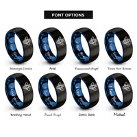 font options for inside engraving on black & blue bee rings
