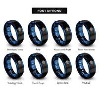 font options for inside engraving on black & blue bee rings
