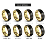 font options for inside engraving on black & gold bee honeycomb rings