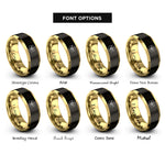 font options for inside engraving on black & gold bee honeycomb rings