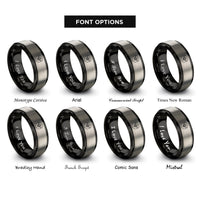 font options for inside engraving on black & grey bee honeycomb rings