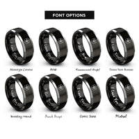 font options for inside engraving on black & silver bee honeycomb rings