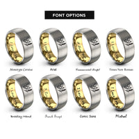 font options for inside engraving on gold & gray bee lavender sprig rings