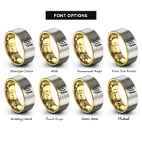 font options for inside engraving on gold & gray bee lavender sprig rings