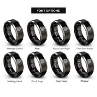 font options for inside engraving on black & grey beehive skep rings