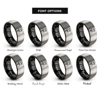 font options for inside engraving on black & silver beekeeper suit rings