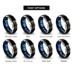 font options for inside engraving on black & blue & grey belay device rope rings