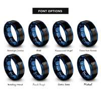 font options for inside engraving on black & blue belay device rope rings