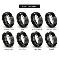 font options for inside engraving on black & silver belay device rope rings