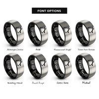 font options for inside engraving on black & silver bell cymbal drumstick rings