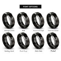 font options for inside engraving on black & gray bell cymbal drumstick rings