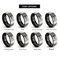 font options for inside engraving on black & silver belt knot rings