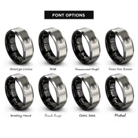 font options for inside engraving on black & gray belt knot rings