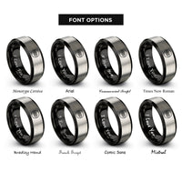 font options for inside engraving on black & gray belt knot rings