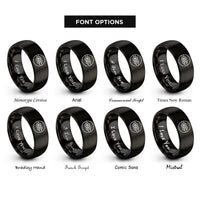 font options for inside engraving on black belt knot rings