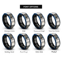 font options for inside engraving on black & blue & gray bench press rings