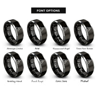 font options for inside engraving on black & silver benchmark dot rings
